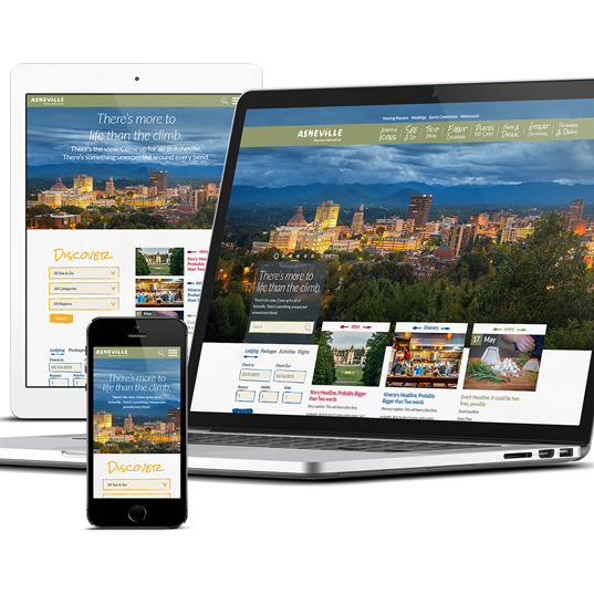 The second redesign of ExploreAsheville.com, tourism website for the Asheville Convention & Visitors Bureau.